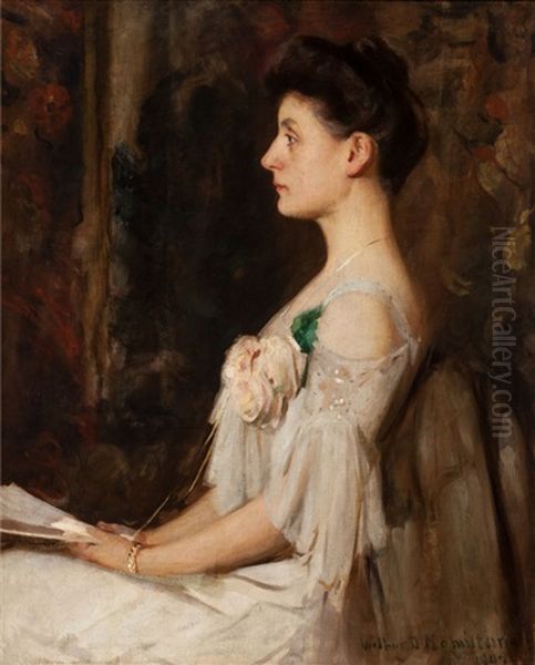 Portrait Of Edith Wayne (seated Lady In Profile) Oil Painting by Edward Wilbur Dean Hamilton