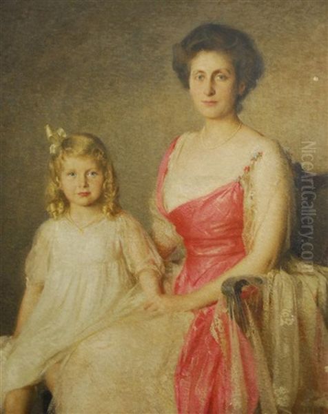 Portrait Of A Boston Lady With Daughter Oil Painting by Edward Wilbur Dean Hamilton