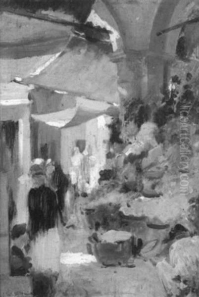 The Market Near The Rialto, Venice, Italy Oil Painting by Edward Wilbur Dean Hamilton