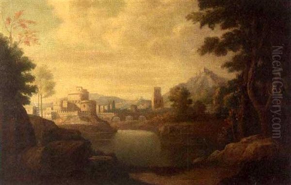 Landscape Capriccio With The Castel Sant' Angelo Oil Painting by Gavin Hamilton