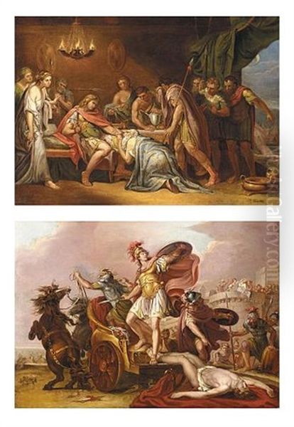 Achilles Dragging The Body Of Hector Round The Walls Of Troy (+ King Priam Pleading For The Body Of Hector; 2 Works) Oil Painting by Gavin Hamilton