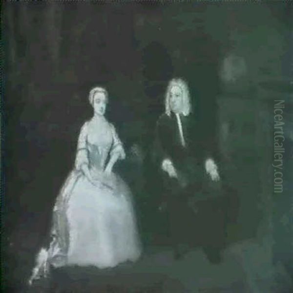 Portriat Of A Lady And A Gentleman In An Interior Oil Painting by Gawen Hamilton