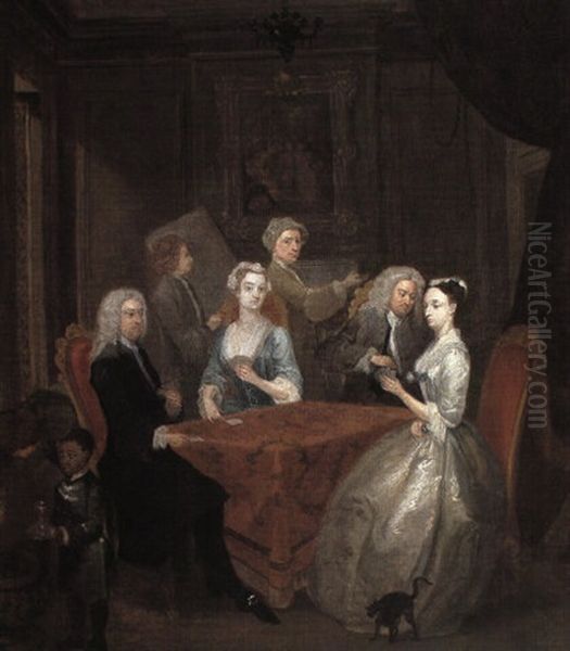 An Elegant Company Playing At Cards Oil Painting by Gawen Hamilton