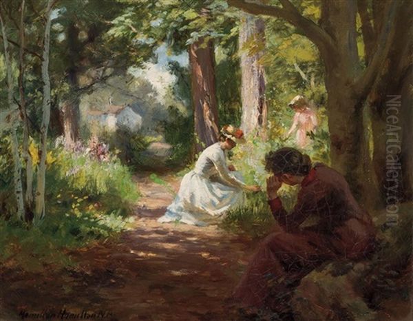 Ladies Gathering Flowers Oil Painting by Hamilton Hamilton