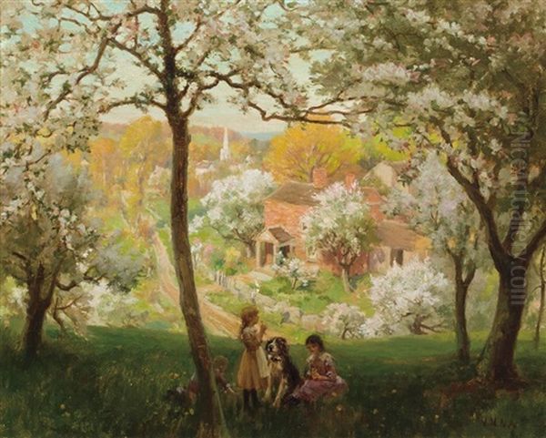 Children In A Spring Landscape Oil Painting by Hamilton Hamilton