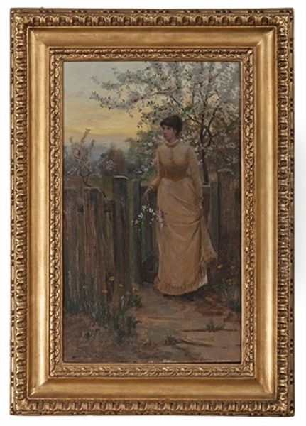 Portrait Of A Girl In Garden Oil Painting by Hamilton Hamilton