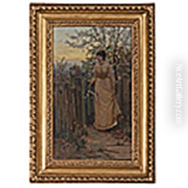 Portrait Of A Girl In Garden Oil Painting by Hamilton Hamilton