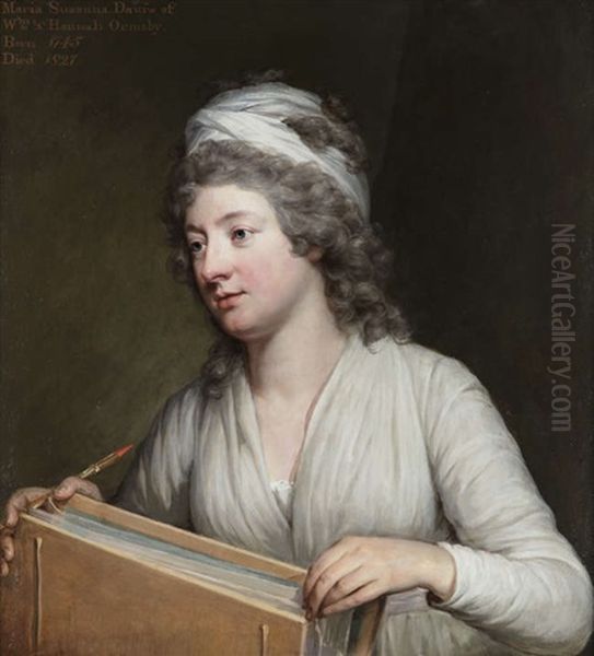 Portrait Of Maria Susanna Ormbsy, Seated Holding A Sketch Book Oil Painting by Hugh Douglas Hamilton