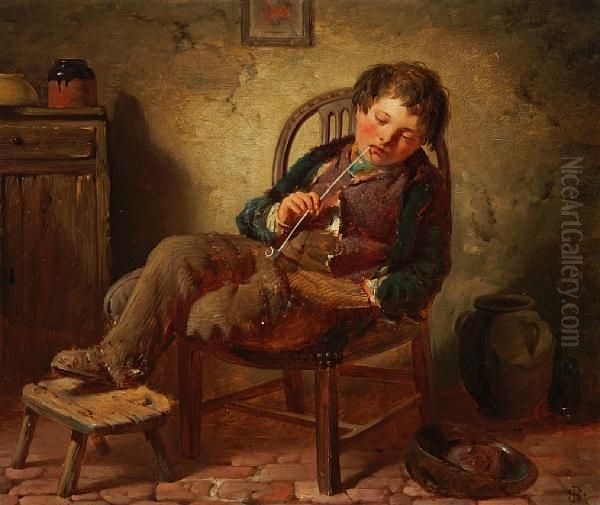 His First Smoke Oil Painting by Edwin Bale