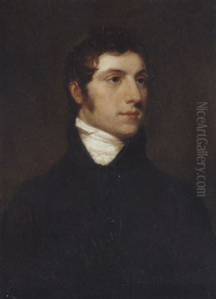 Portrait Of A Gentleman (robert La Touche?) In A Black Coat Oil Painting by Hugh Douglas Hamilton