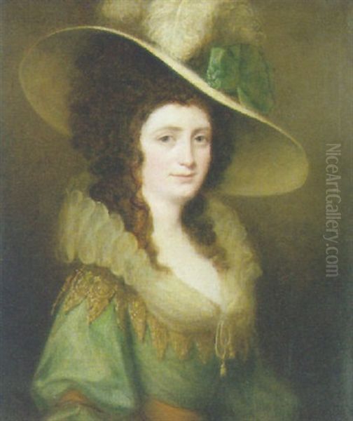 Portrait Of A Lady Wearing A Featherd Hat by Hugh Douglas Hamilton