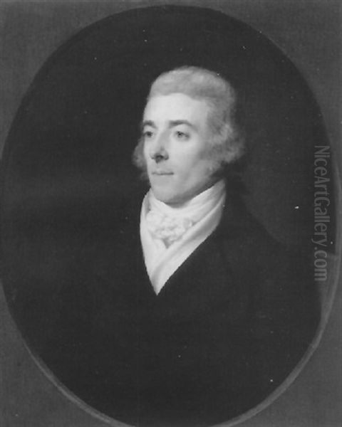 Portrait Of A Gentleman Wearing A White Cravat And Black Coat Oil Painting by Hugh Douglas Hamilton