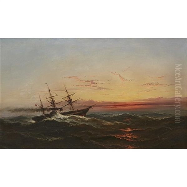 Sunset At Sea Oil Painting by James Hamilton