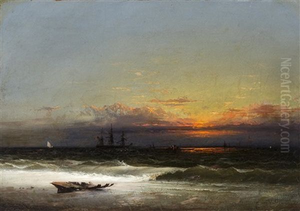 Evening On The Sea Shore Oil Painting by James Hamilton