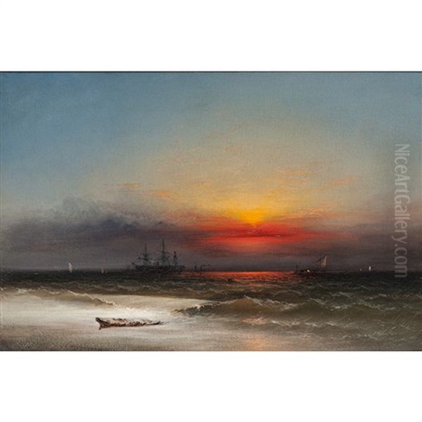 Coastal Scene At Sunset Oil Painting by James Hamilton