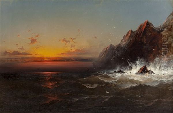 On The Coast Of Wales, Sunset, 1865 Oil Painting by James Hamilton