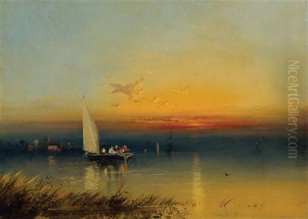 View Of The Chesapeake Bay With Baltimore In The Background Oil Painting by James Hamilton