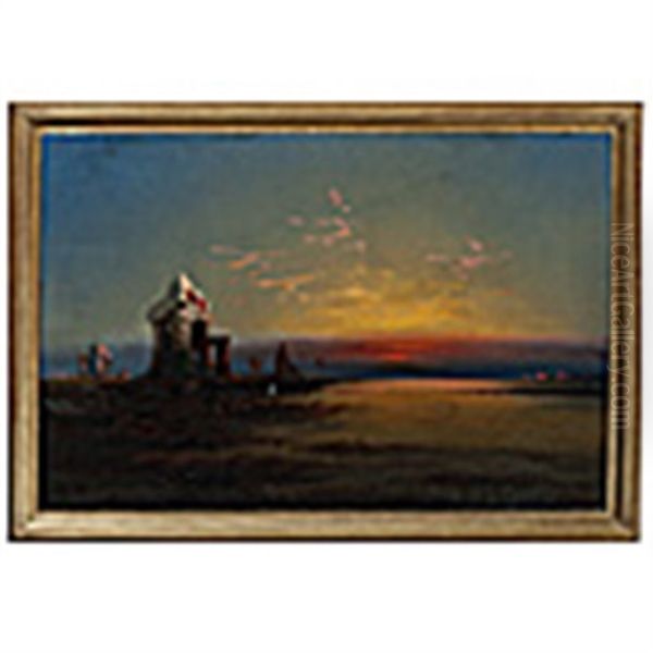 Egyptian Night- Ruins And Sunset Oil Painting by James Hamilton