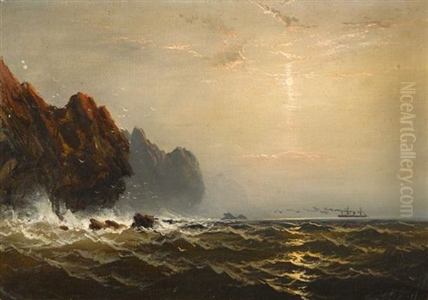 Steamer Off A Rocky Coast Oil Painting by James Hamilton