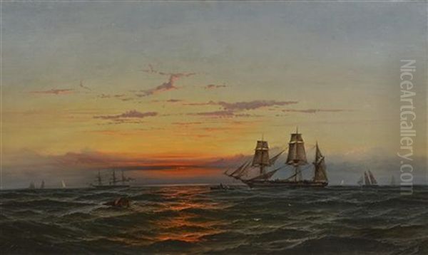 Sunset At Sea Oil Painting by James Hamilton