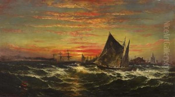 Sunset On The Harbor Oil Painting by James Hamilton