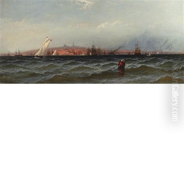 Boston Harbor Oil Painting by James Hamilton