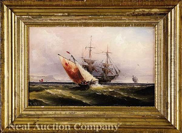 Schooners Off The Coast Oil Painting by James Hamilton