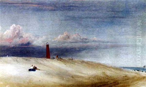 Sand Bank With Light House, Atlantic City Oil Painting by James Hamilton