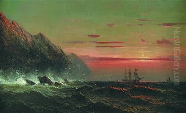 Sailing Off A Rocky Coast Oil Painting by James Hamilton