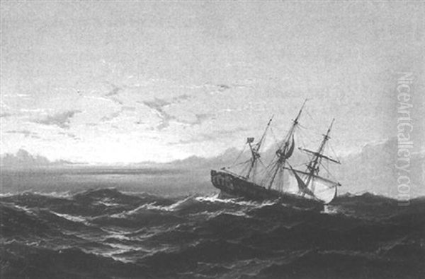 Ship In Rough Seas Oil Painting by James Hamilton