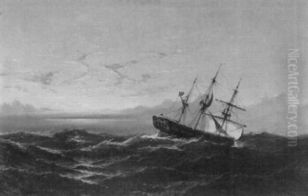 Ship In Rough Seas Oil Painting by James Hamilton