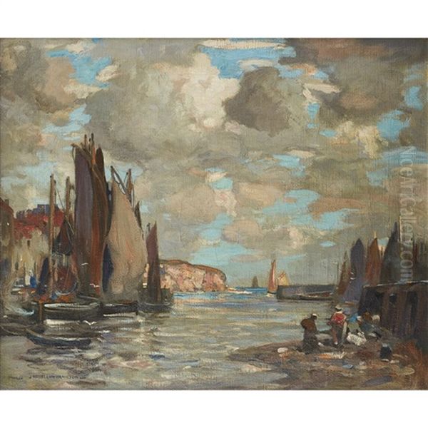 View Of A Scottish Harbour Oil Painting by James Whitelaw Hamilton