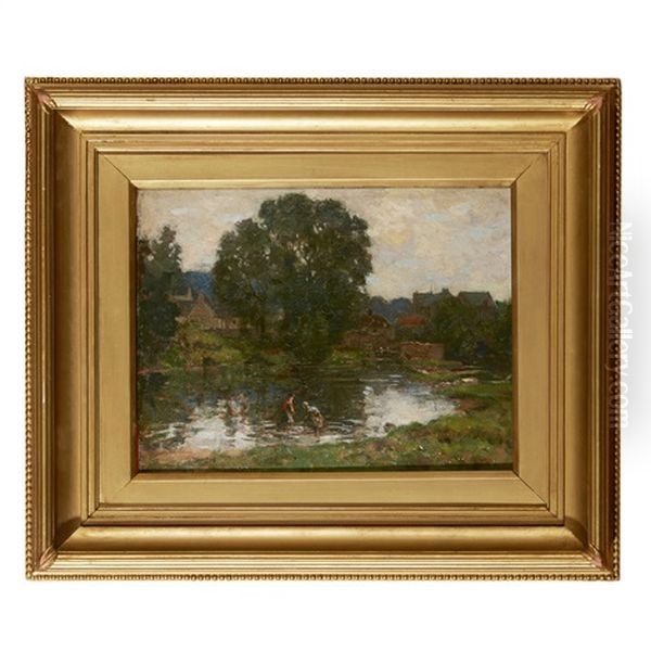 Paddling In A Stream Oil Painting by James Whitelaw Hamilton