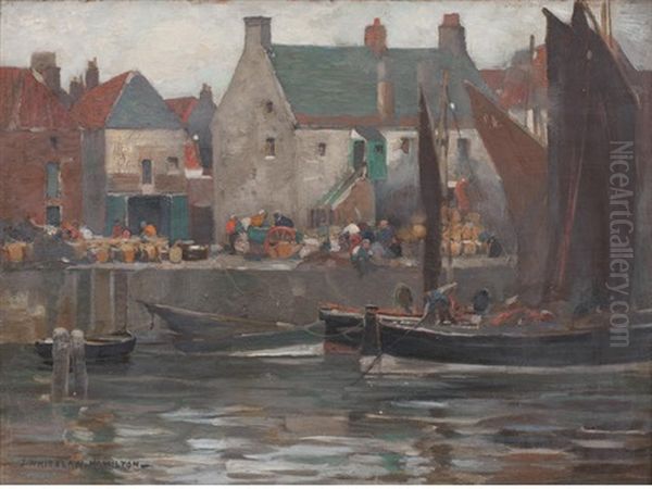 Eyemouth Harbour Oil Painting by James Whitelaw Hamilton