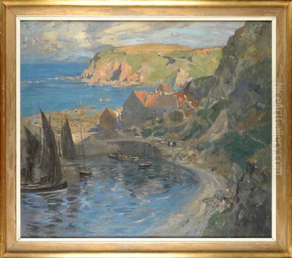 A Quiet Haven - Burnmouth Harbour Oil Painting by James Whitelaw Hamilton