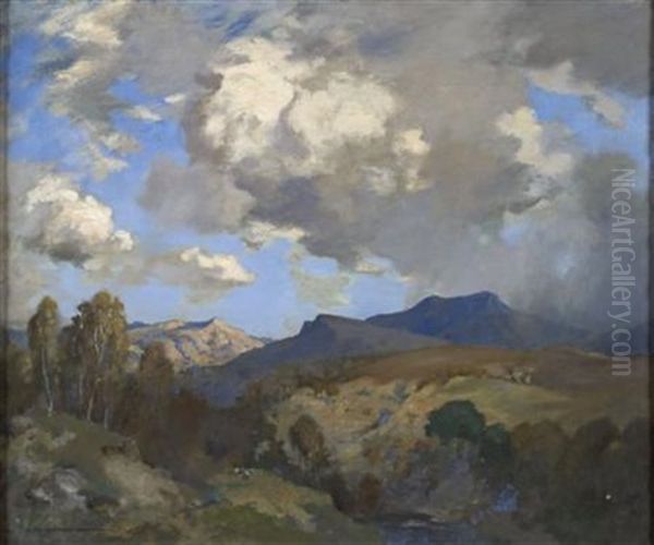 Clouds Over A Mountain Glen Oil Painting by James Whitelaw Hamilton