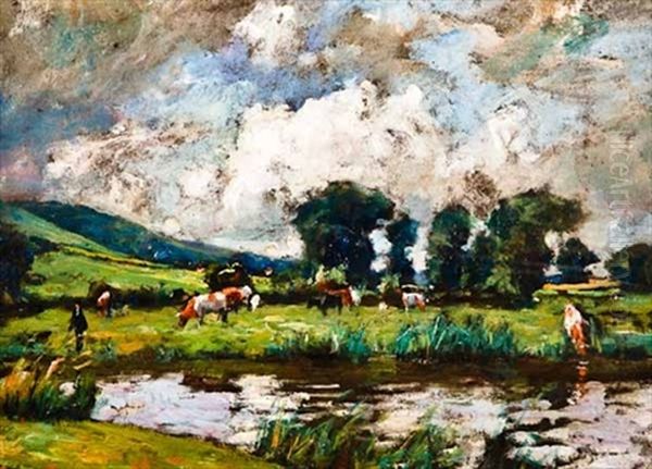 Cows Grazing, Cockburnspath Oil Painting by James Whitelaw Hamilton