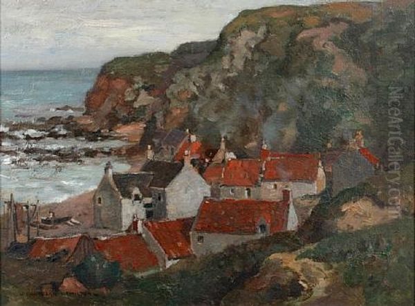 Coastal Fishing Village (ross, Near Kirkcudbright?) Oil Painting by James Whitelaw Hamilton