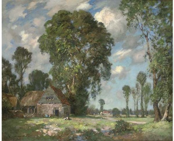 A Surrey Farmstead Oil Painting by James Whitelaw Hamilton