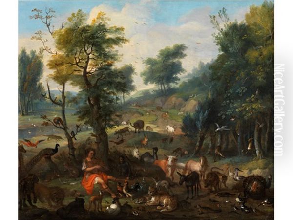 Orpheus Bezaubert Die Tiere Im Paradies Oil Painting by Johann Georg de Hamilton