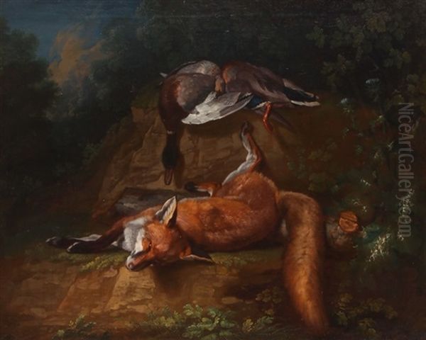 Grosses Jagdstillleben Mit Fuchs Und Wildente Oil Painting by Johann Georg de Hamilton