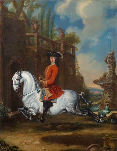 Kavalier In Rotem Frack Auf Einem Schimmel In Der Kapriole Oil Painting by Johann Georg de Hamilton