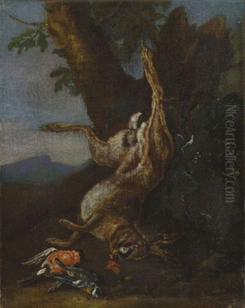 Jagdstillleben Mit Erlegtem Hasen Oil Painting by Johann Georg de Hamilton