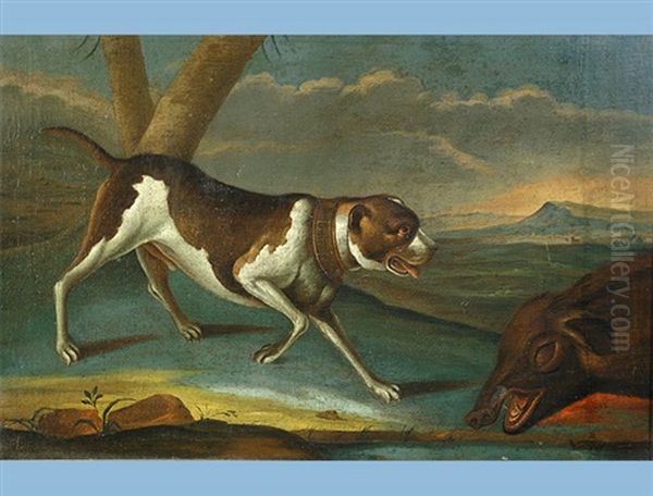 Jaghund Mit Erlegtem Keiler Oil Painting by Johann Georg de Hamilton