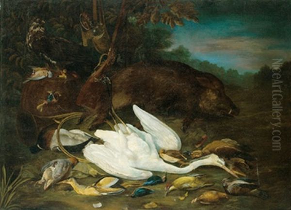 Jagdstillleben Mit Einem Adler Und Einer Flinte by Johann Georg de Hamilton