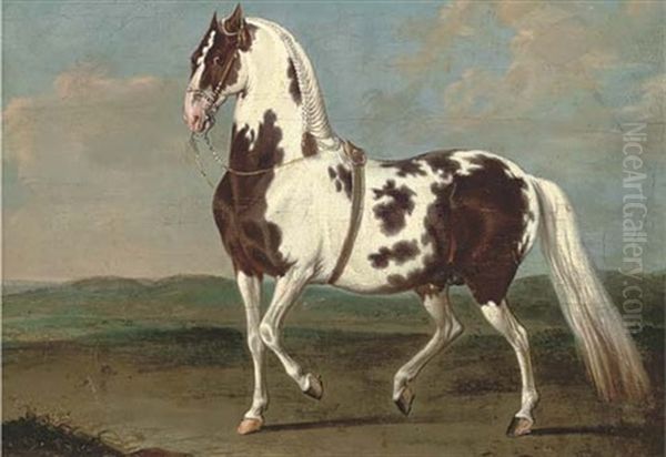 A Lipizzaner In An Extensive Mountainous Landscape Oil Painting by Johann Georg de Hamilton