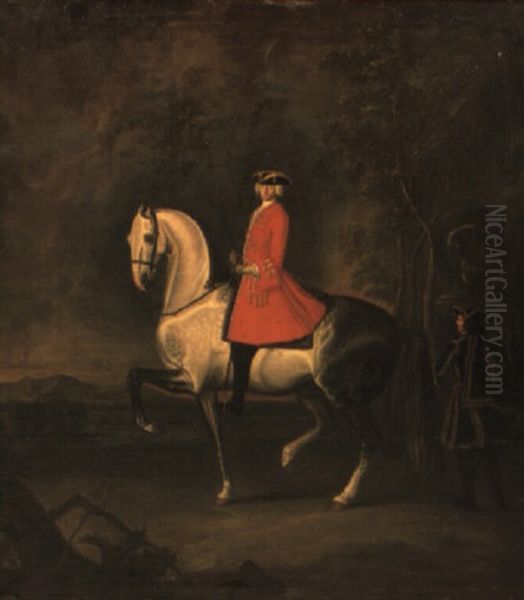 Equestrian Portrait Of A Nobleman (of The Thurn And Taxis Family?) Oil Painting by Johann Georg de Hamilton