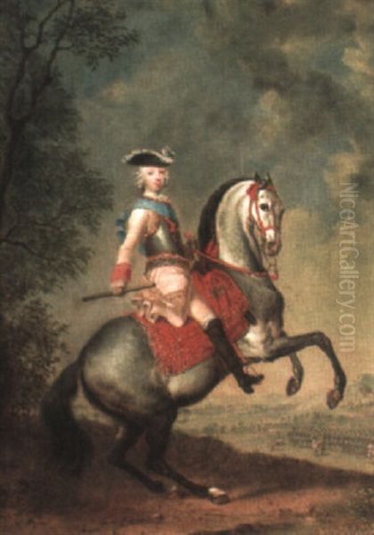 Equestrian Portrait Of A Field Marshall, His Army Beyond Oil Painting by Johann Georg de Hamilton