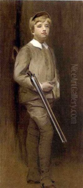 Portrait Of A Young Boy, Full-length, With A Shotgun Oil Painting by John McClure Hamilton