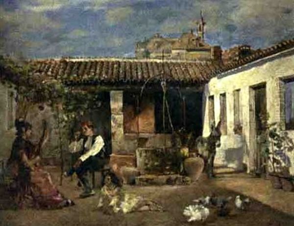 A Patio In Seville Oil Painting by John McClure Hamilton